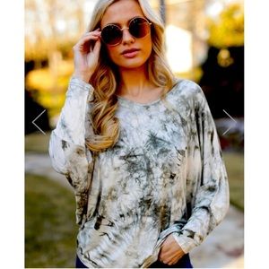 NEW! Katie Oversized Tie-Dye Top in Olive, with long, dolman sleeves.